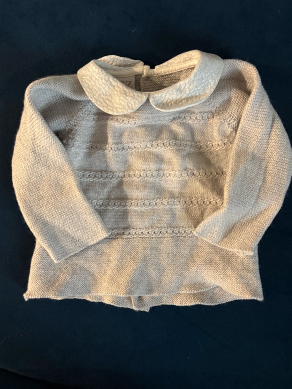 Paz Rodriguez Grey wool baby Sweater with Peter Pan Collar 6 m